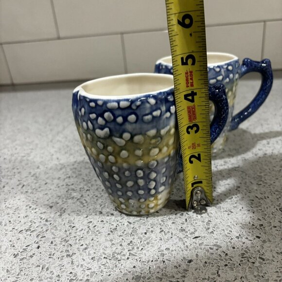 2 Cracker Barrel Coffee Mugs Sea Shell Nautical Blue Textured Beach Theme Gift - Picture 2 of 6